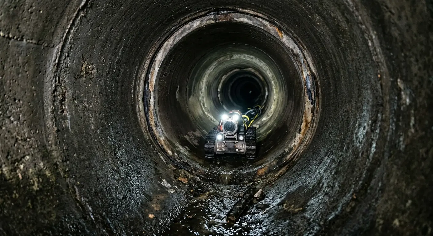 Robotic sewer camera inspecting pipe interior for Sewer Line Repair in Farmington